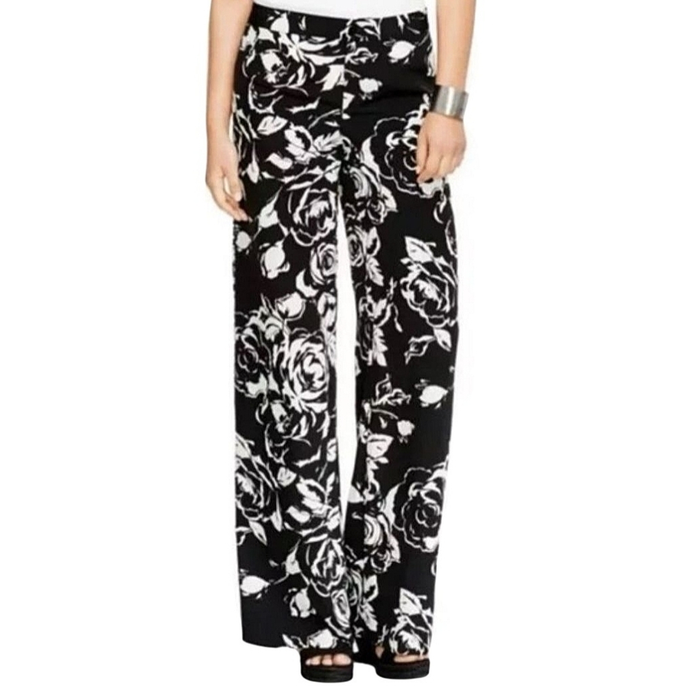 Lauren Ralph Lauren Black Pearl Print Wide Leg Pants Women's Sz 8